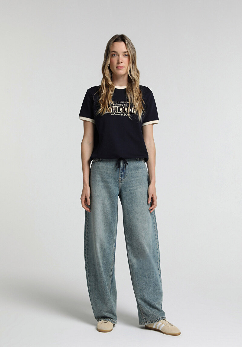 Baggy Tapered Fit Kadın Green Cast Denim Jean Pantolon