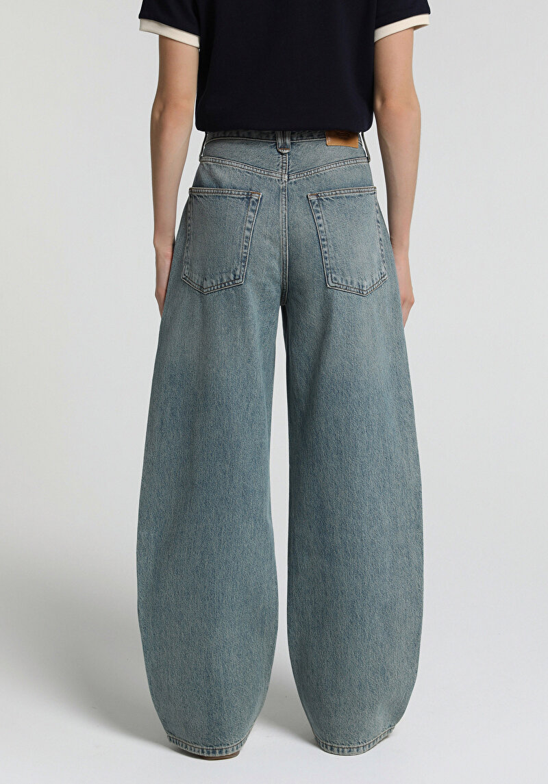 Baggy Tapered Fit Kadın Green Cast Denim Jean Pantolon