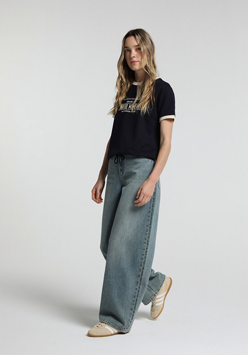 Baggy Tapered Fit Kadın Green Cast Denim Jean Pantolon