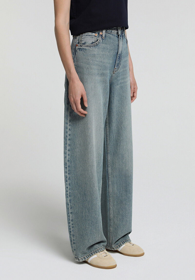 Baggy Tapered Fit Kadın Green Cast Denim Jean Pantolon
