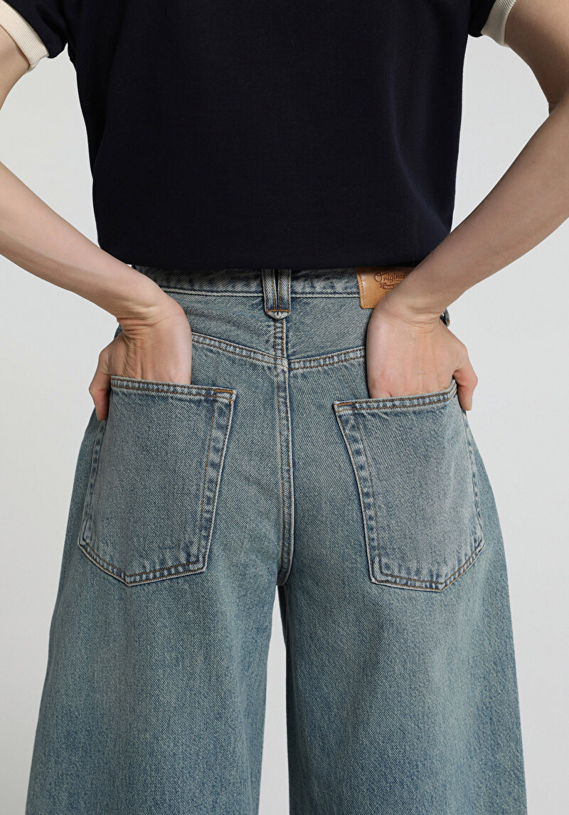 Baggy Tapered Fit   Kadın Green Cast Denim Jean Pantolon