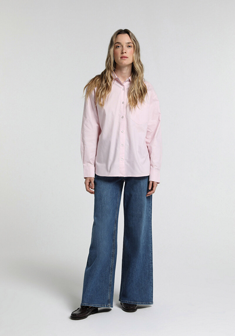 Super Wide Leg Fit Kadın Mid İndigo Denim Jean Pantolon