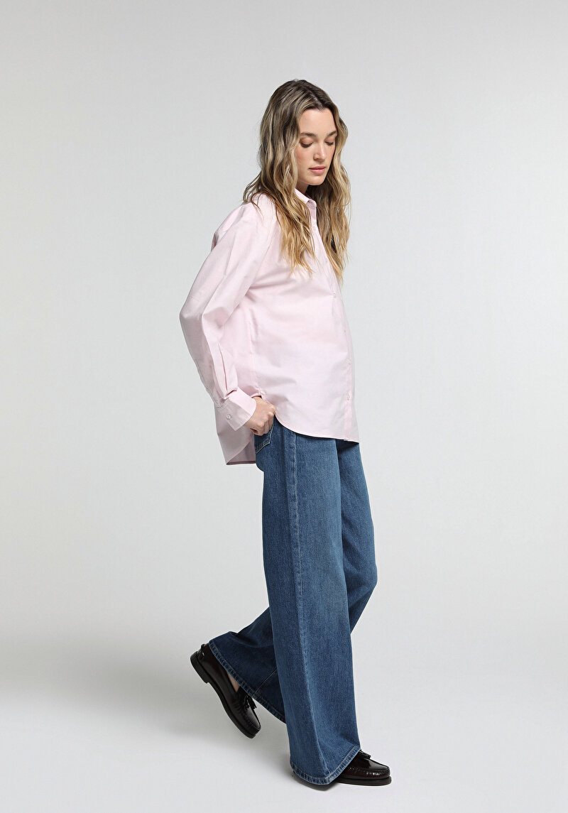 Super Wide Leg Fit Kadın Mid İndigo Denim Jean Pantolon