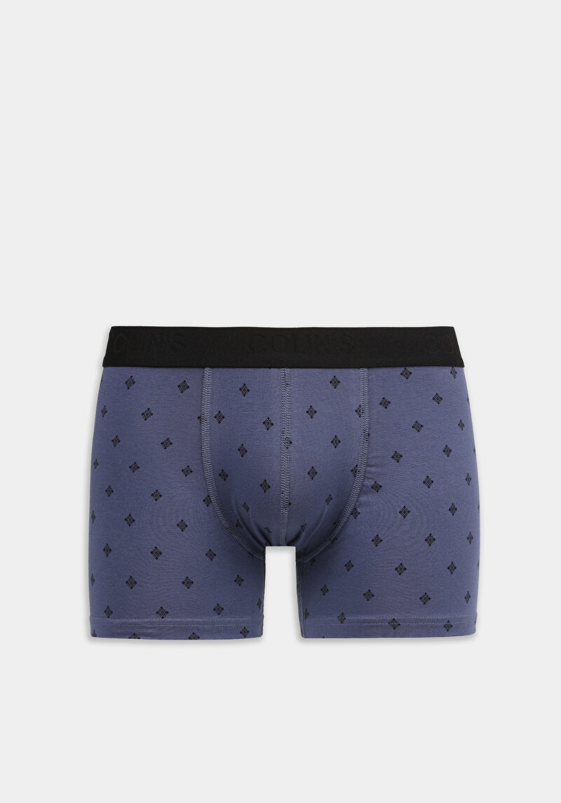 Standart Fit Baskılı Erkek Mavi Boxer