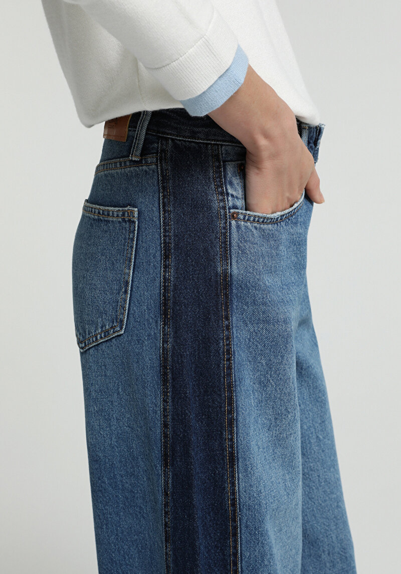 Baggy Wide Leg Fit   Kadın Dark İndigo Denim Jean Pantolon