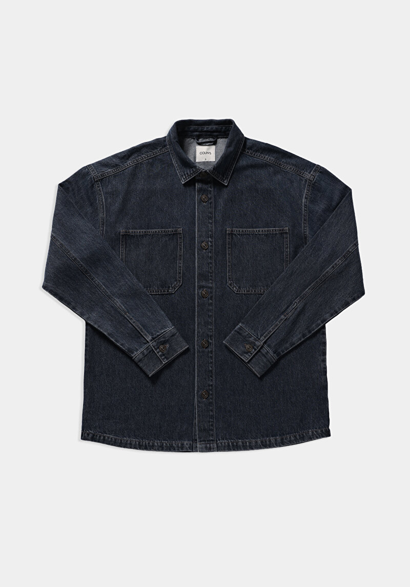 Oversize Fit   Erkek Mid İndigo Denim Shacket