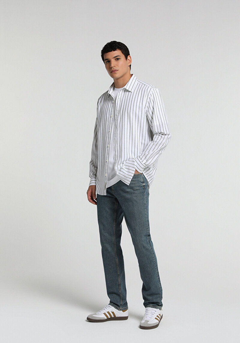 Straight Fit Erkek Mid İndigo Denim Jean Pantolon