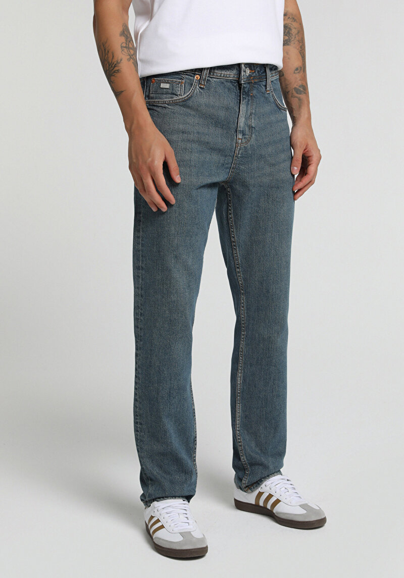 Straight Fit Erkek Mid İndigo Denim Jean Pantolon