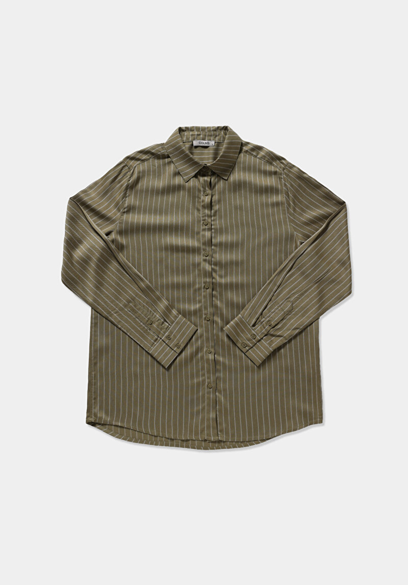 Fashion Fit Shirt Neck Çizgili Kadın  Uzun Kol Gömlek