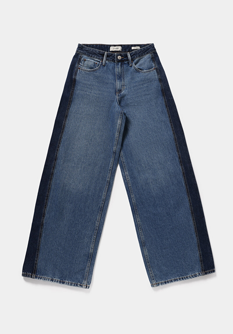 Baggy Wide Leg Fit   Kadın Dark İndigo Denim Jean Pantolon