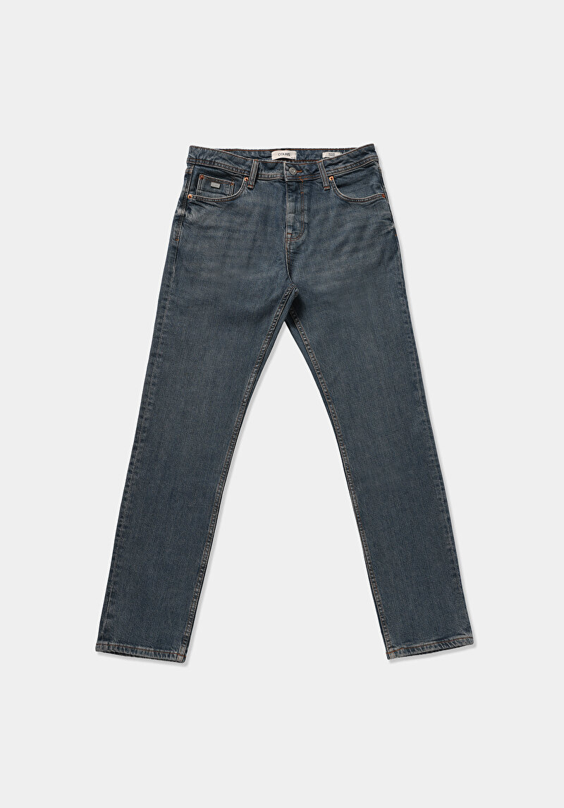 Straight Fit   Erkek Mid İndigo Denim Jean Pantolon