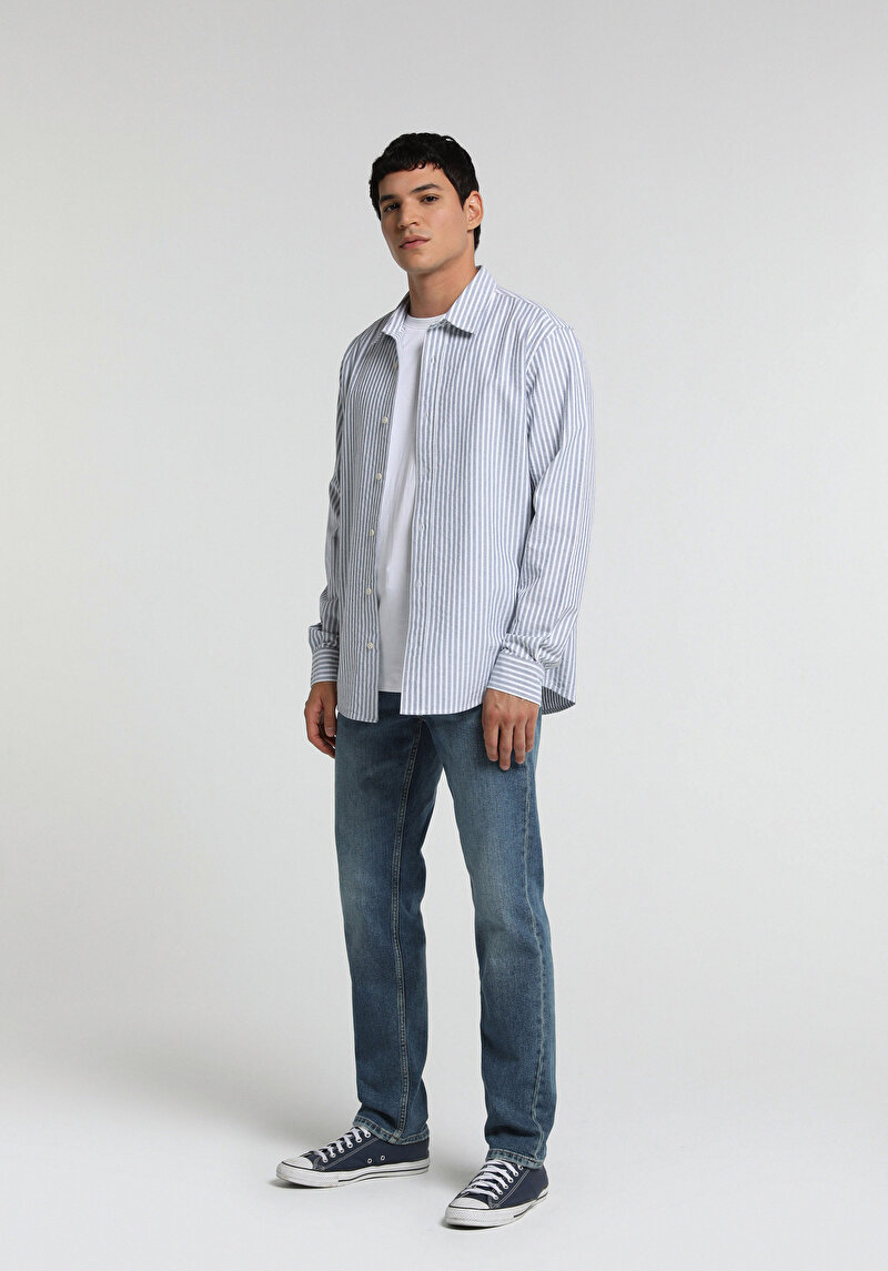 Straight Fit Erkek Mid İndigo Denim Jean Pantolon