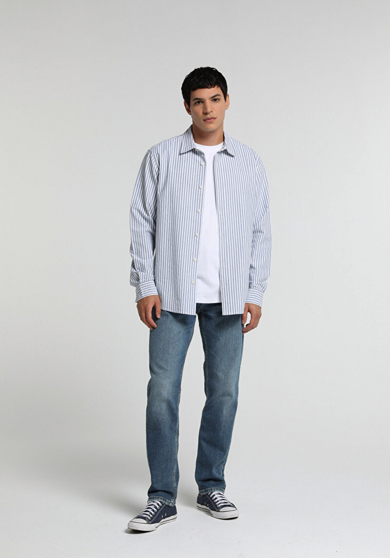 Straight Fit Erkek Mid İndigo Denim Jean Pantolon