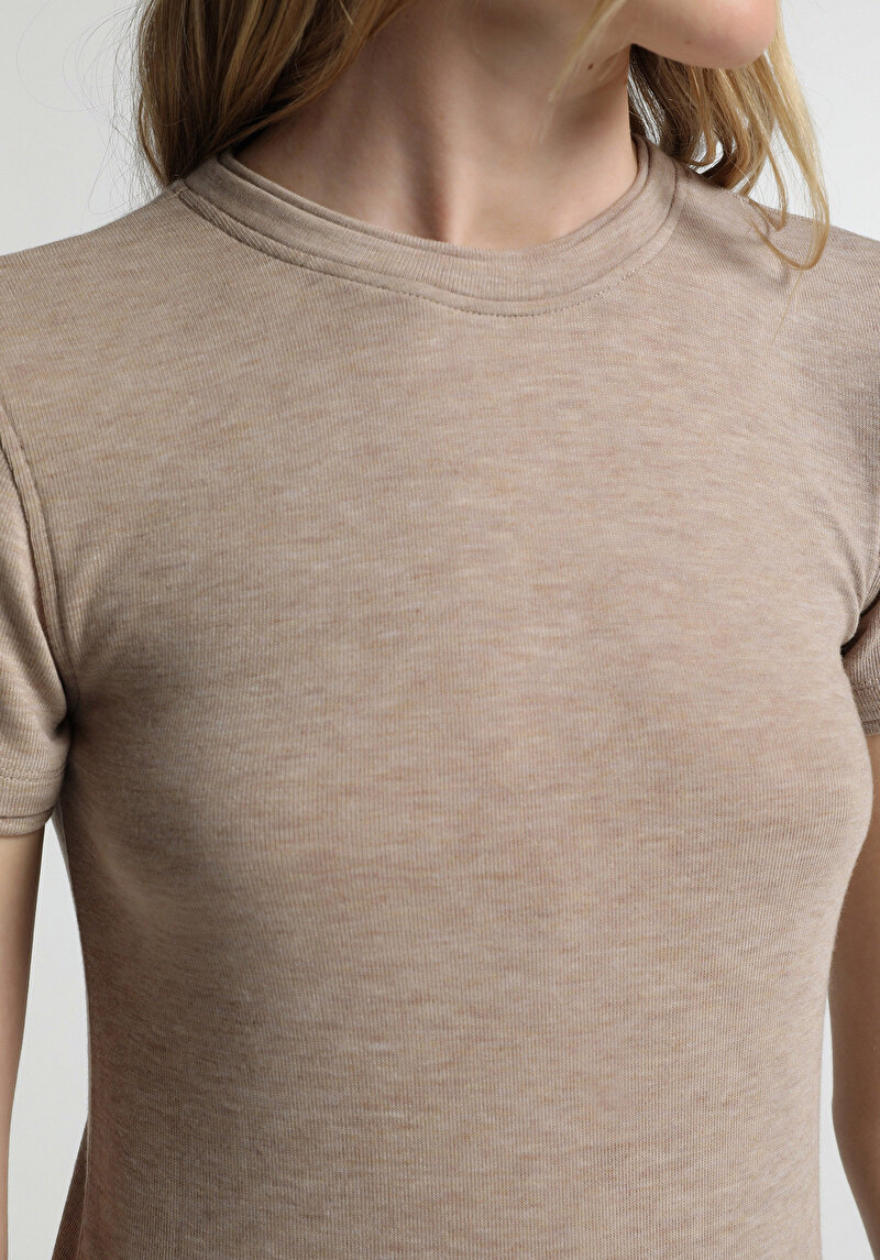 Slim Fit Kadın Bej Tişört