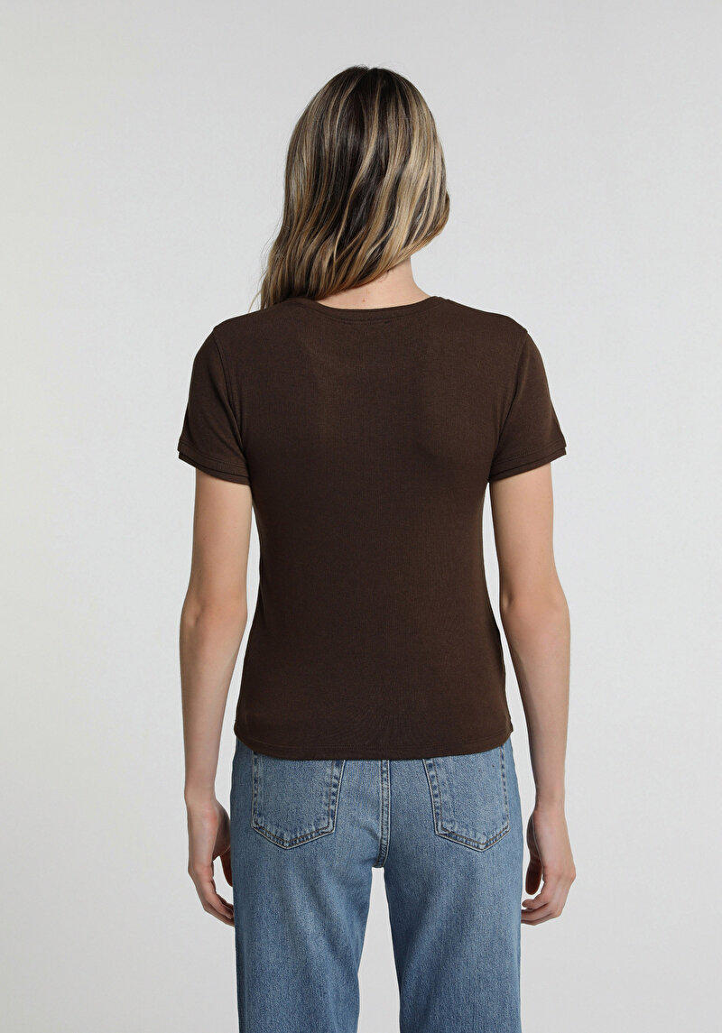 Slim Fit Kadın Kahverengi Tişört