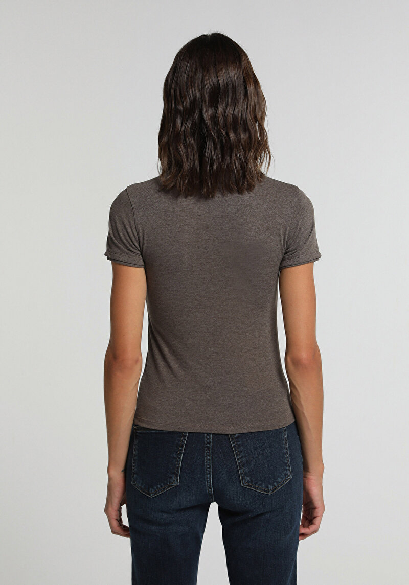 Slim Fit Kadın Kahverengi Tişört