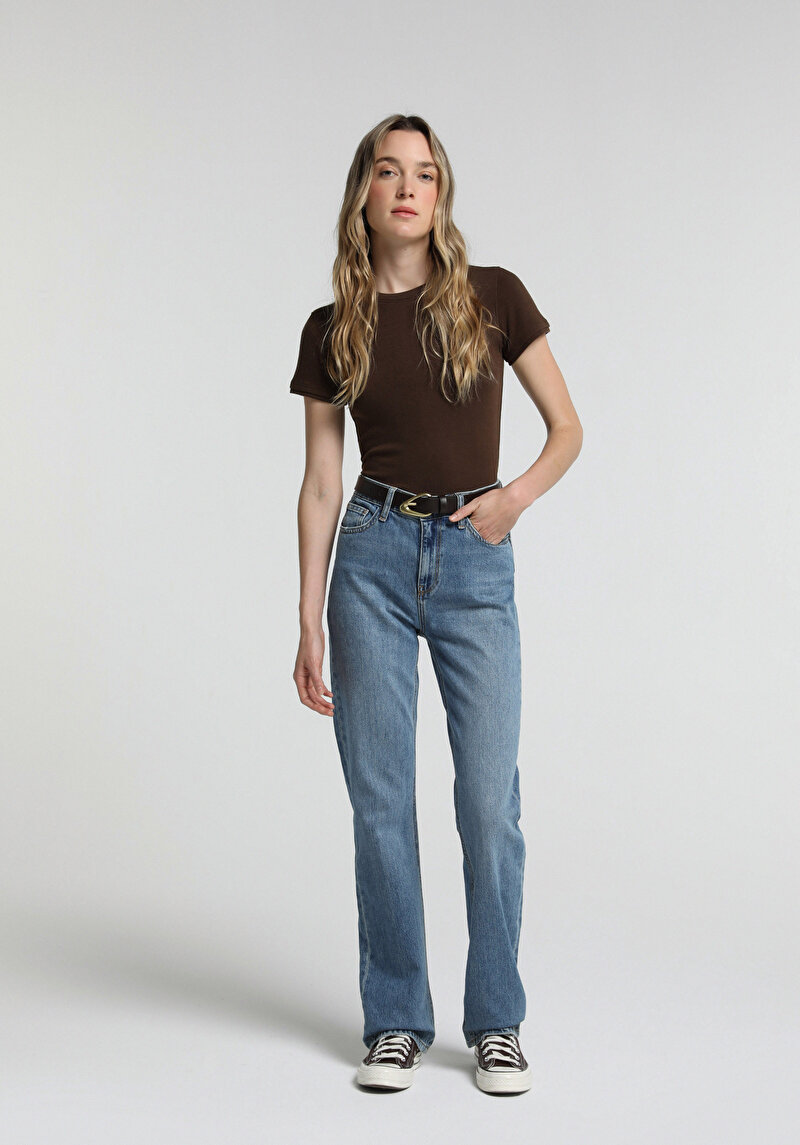 Slim Fit Kadın Kahverengi Tişört