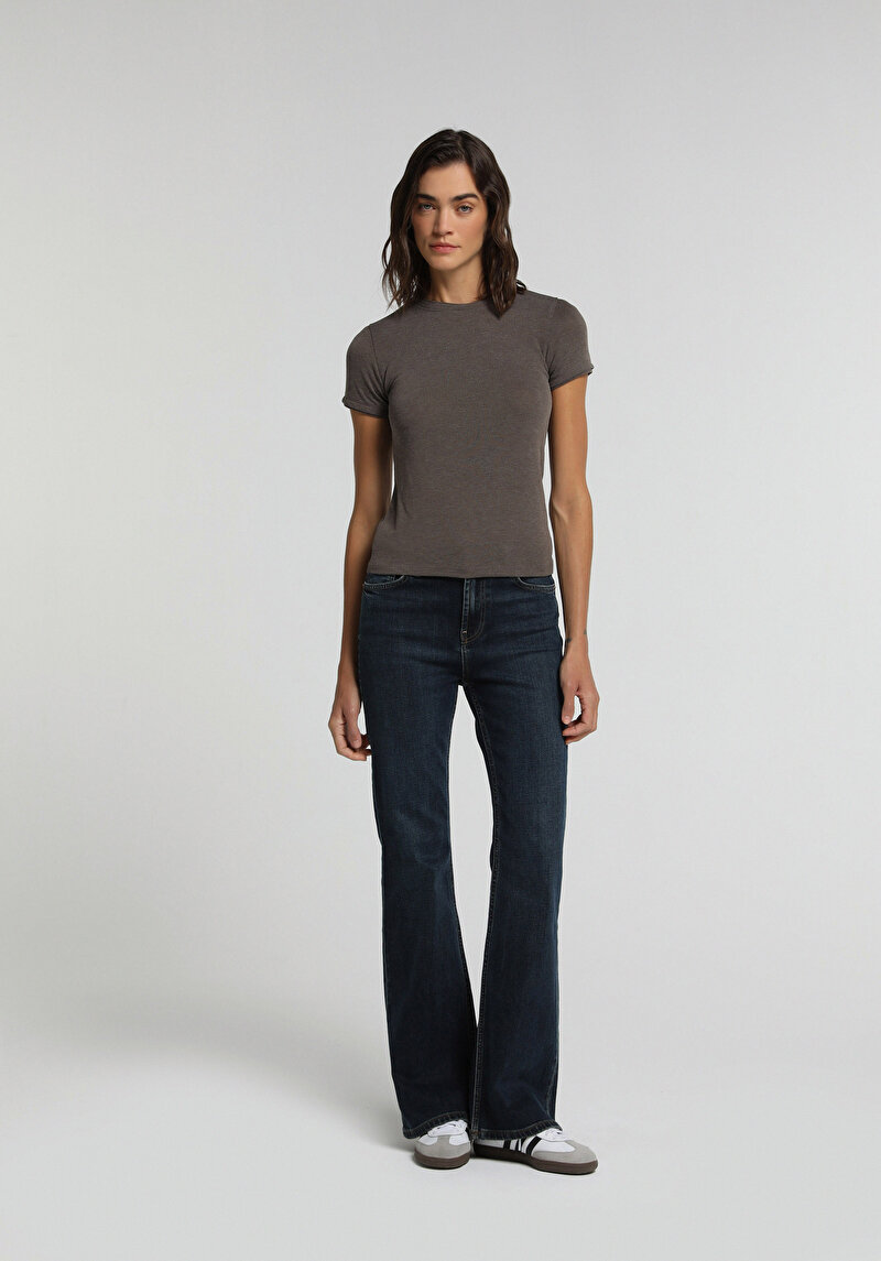 Slim Fit Kadın Kahverengi Tişört
