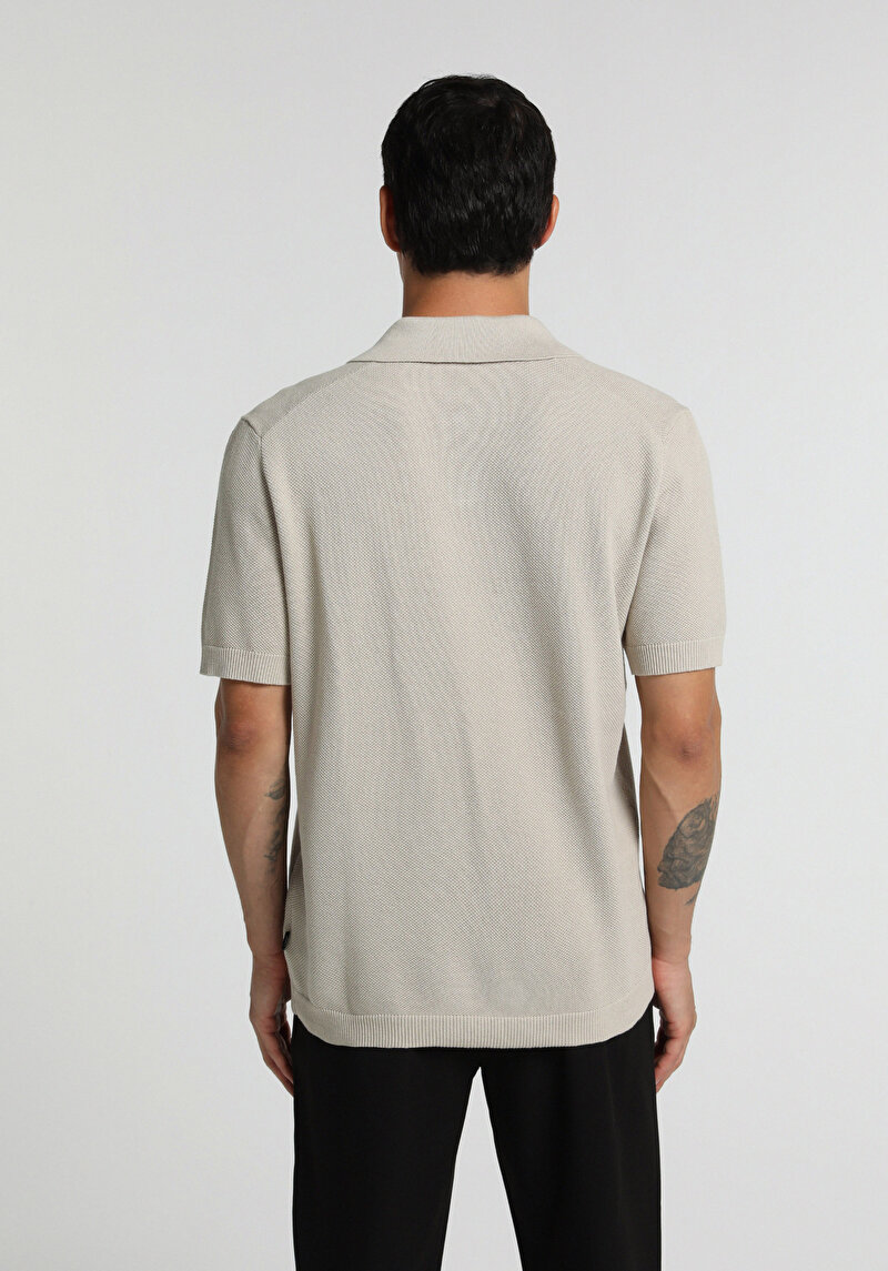 Regular Fit Polo Yaka Düz Erkek Taş Kısa Kol Kazak