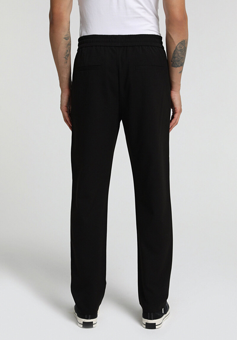 Regular Fit Orta Bel Düz Paça Erkek Siyah Pantolon