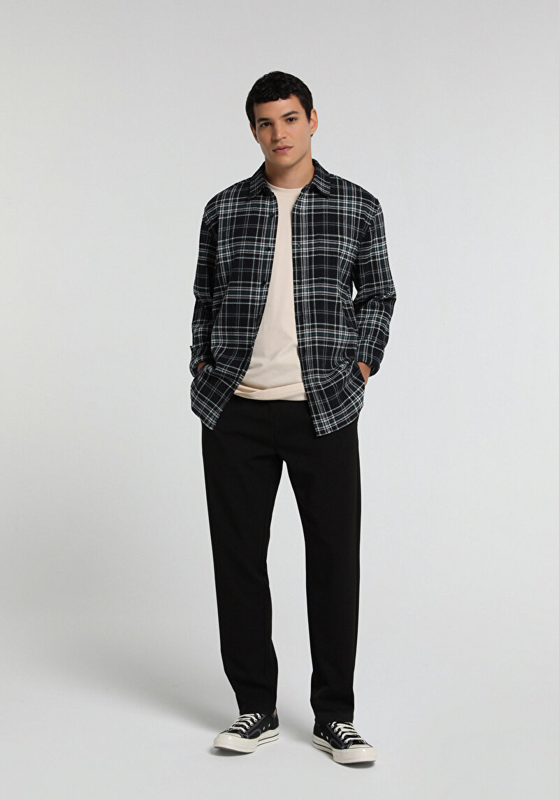 Regular Fit Orta Bel Düz Paça Erkek Siyah Pantolon