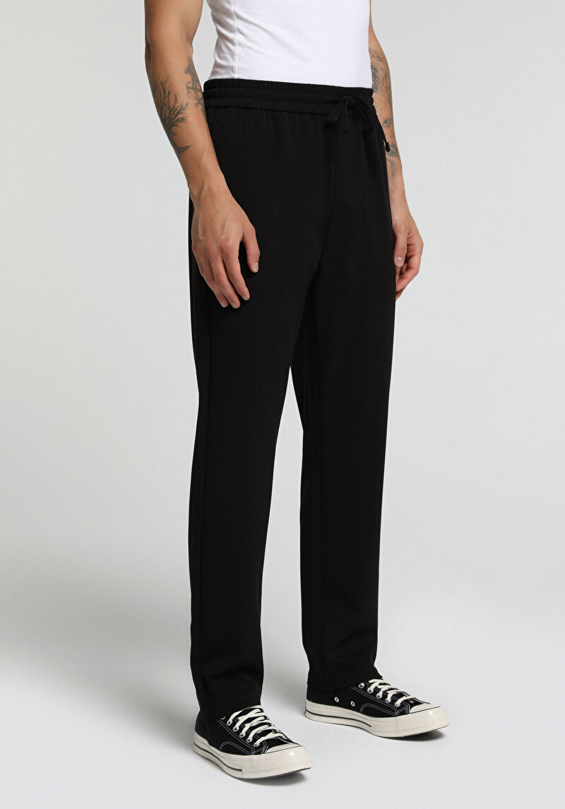 Regular Fit Orta Bel Düz Paça Erkek Siyah Pantolon