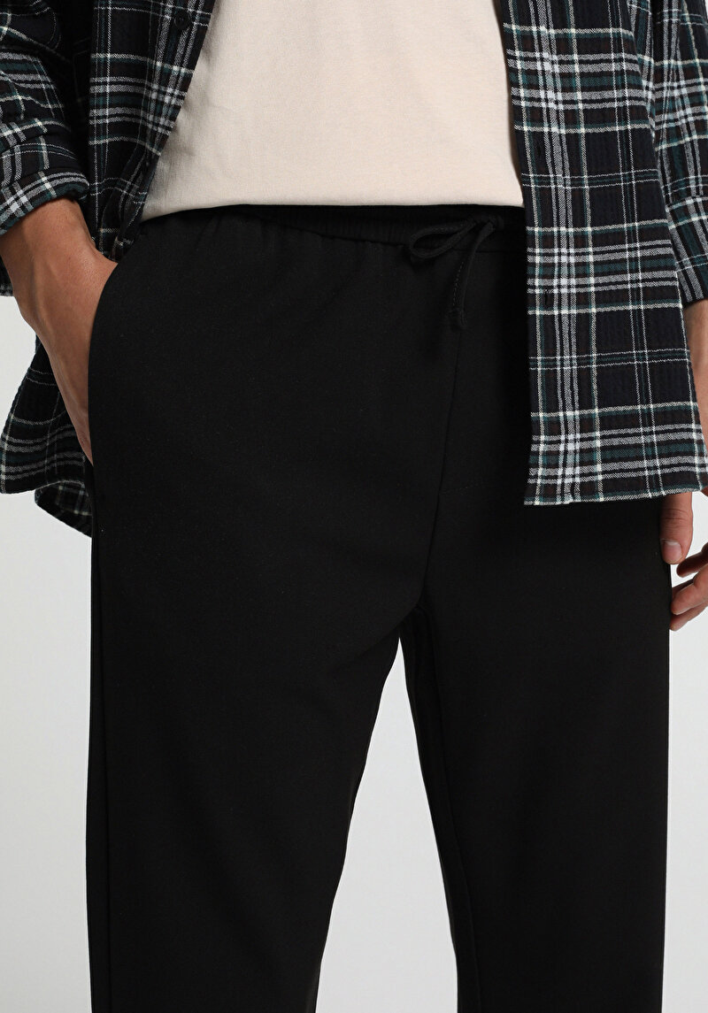 Regular Fit Orta Bel Düz Paça Erkek Siyah  Pantolon