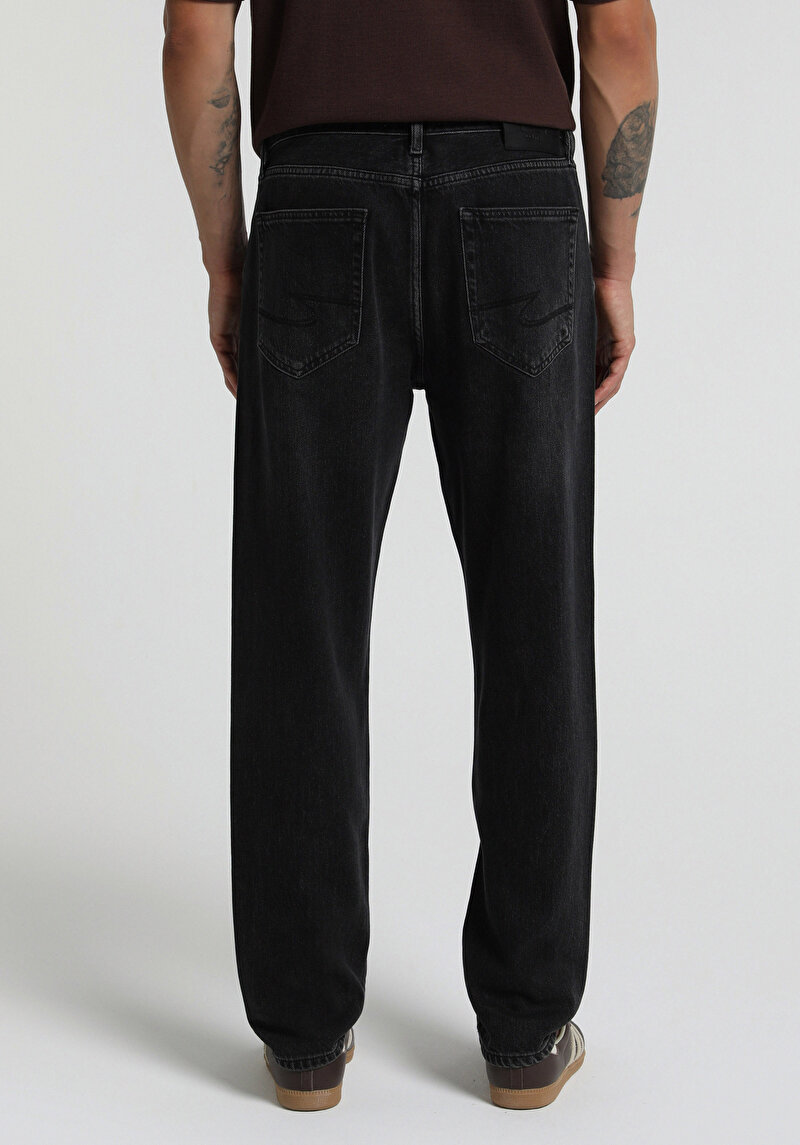 Tapered Fit Erkek Black Black Denim Jean Pantolon