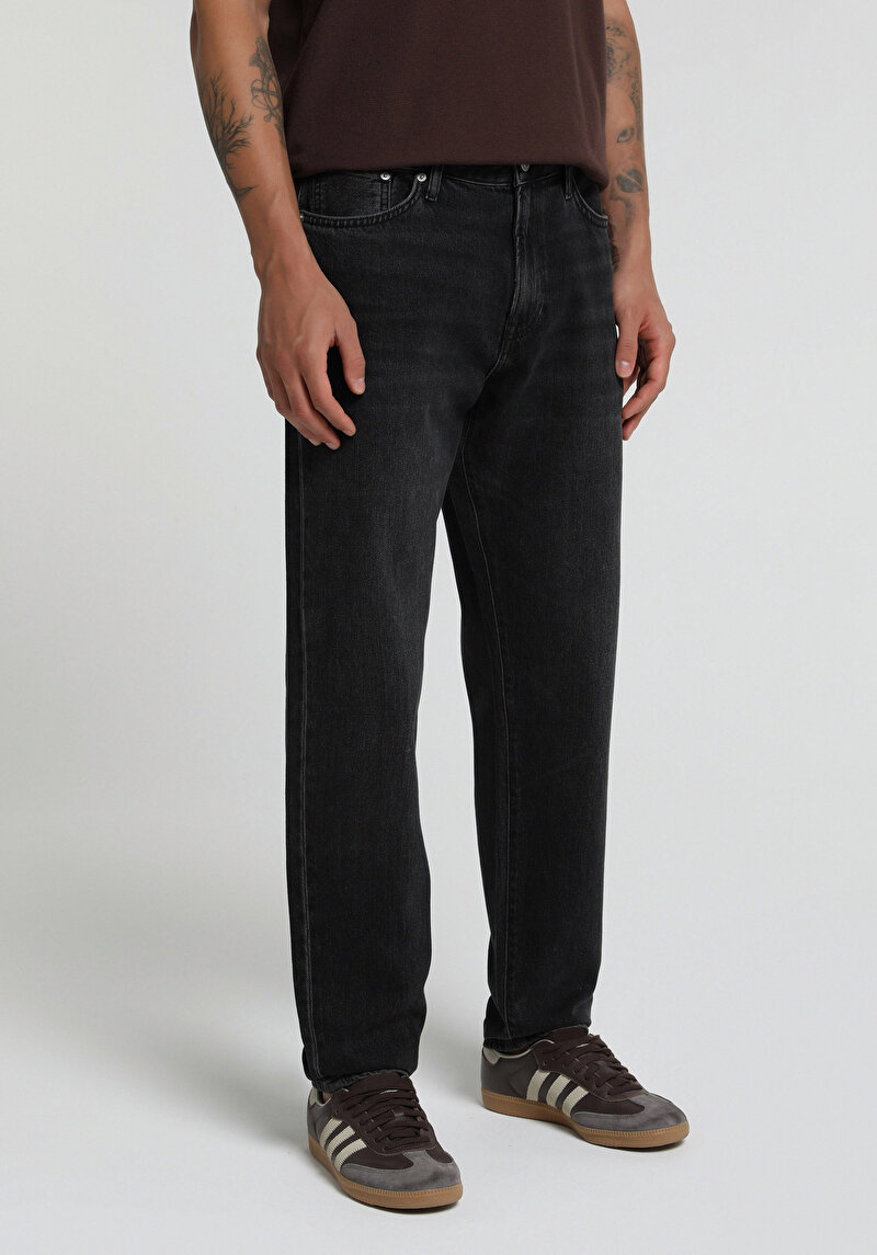 Tapered Fit Erkek Black Black Denim Jean Pantolon