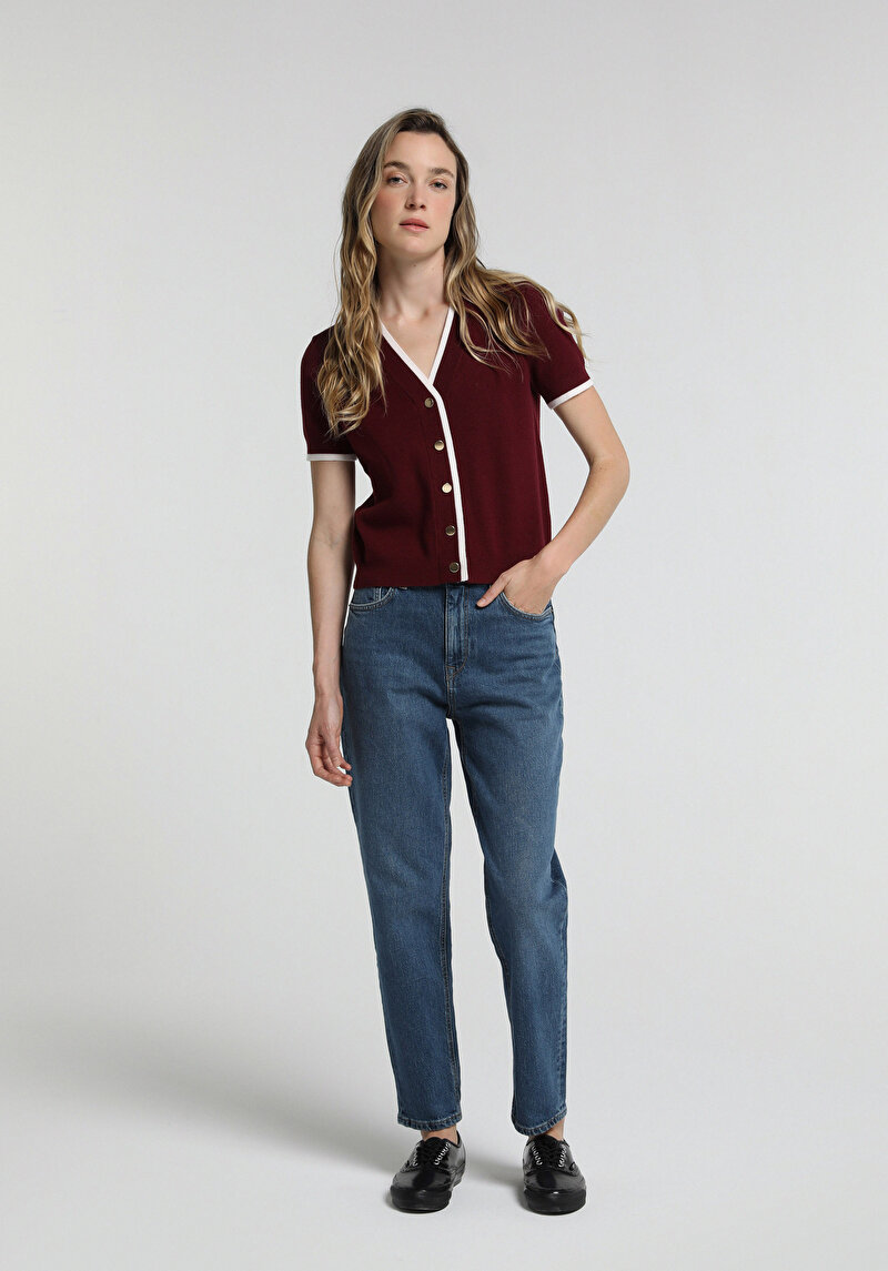 Mom Fit Kadın Mid İndigo Denim Jean Pantolon