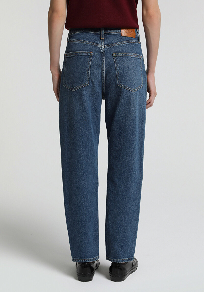 Mom Fit Kadın Mid İndigo Denim Jean Pantolon