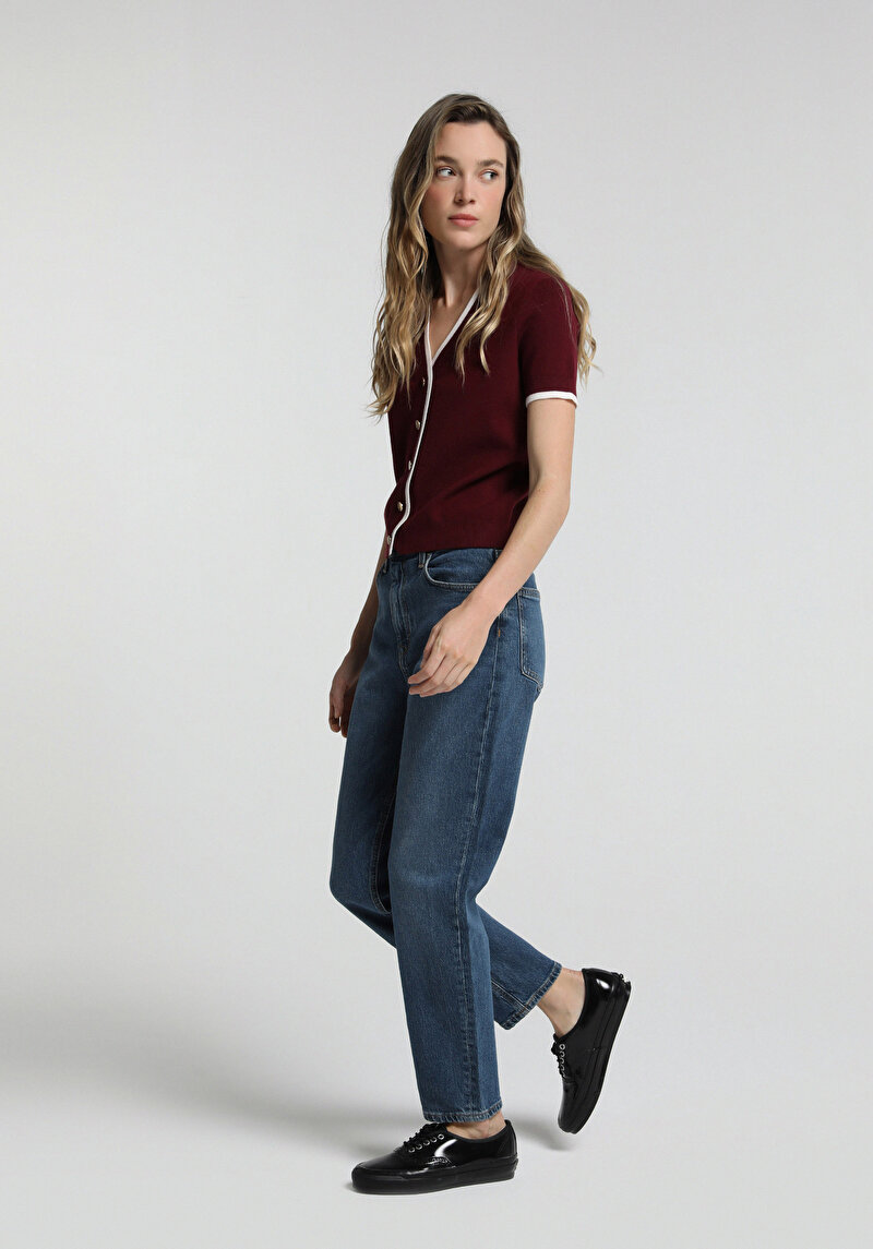 Mom Fit Kadın Mid İndigo Denim Jean Pantolon