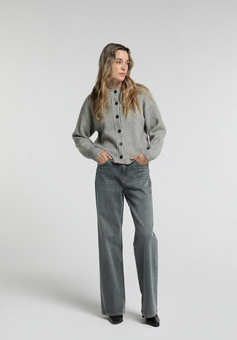 Wide Leg Fit Kadın Green Cast Denim Jean Pantolon
