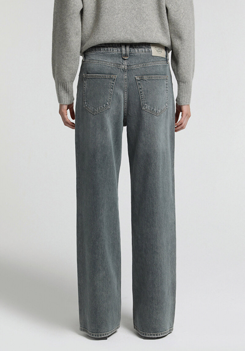 Wide Leg Fit Kadın Green Cast Denim Jean Pantolon