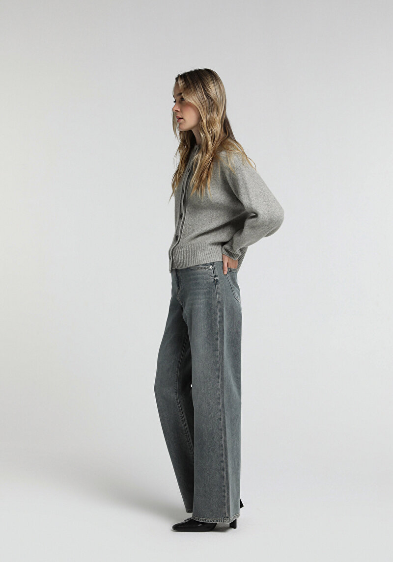 Wide Leg Fit Kadın Green Cast Denim Jean Pantolon