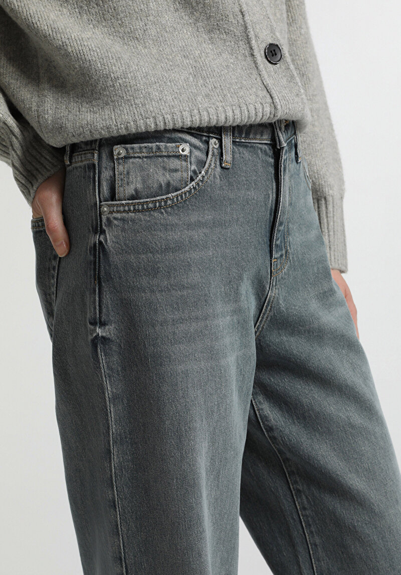 Wide Leg Fit Kadın Green Cast Denim Jean Pantolon