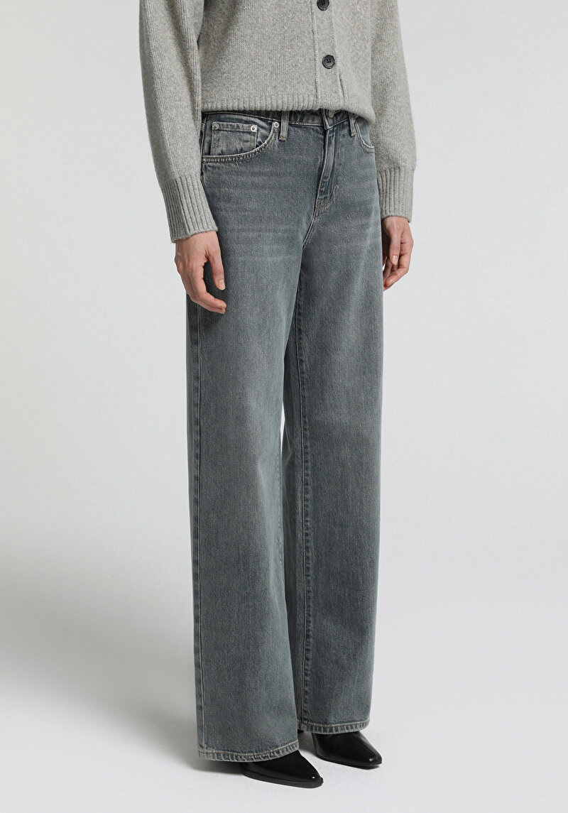 Wide Leg Fit   Kadın Green Cast Denim Jean Pantolon