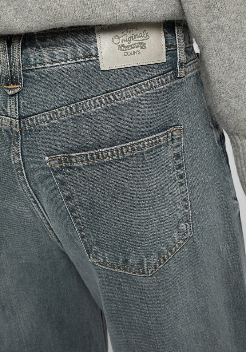 Wide Leg Fit   Kadın Green Cast Denim Jean Pantolon