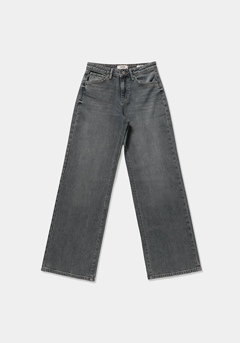 Wide Leg Fit   Kadın Green Cast Denim Jean Pantolon
