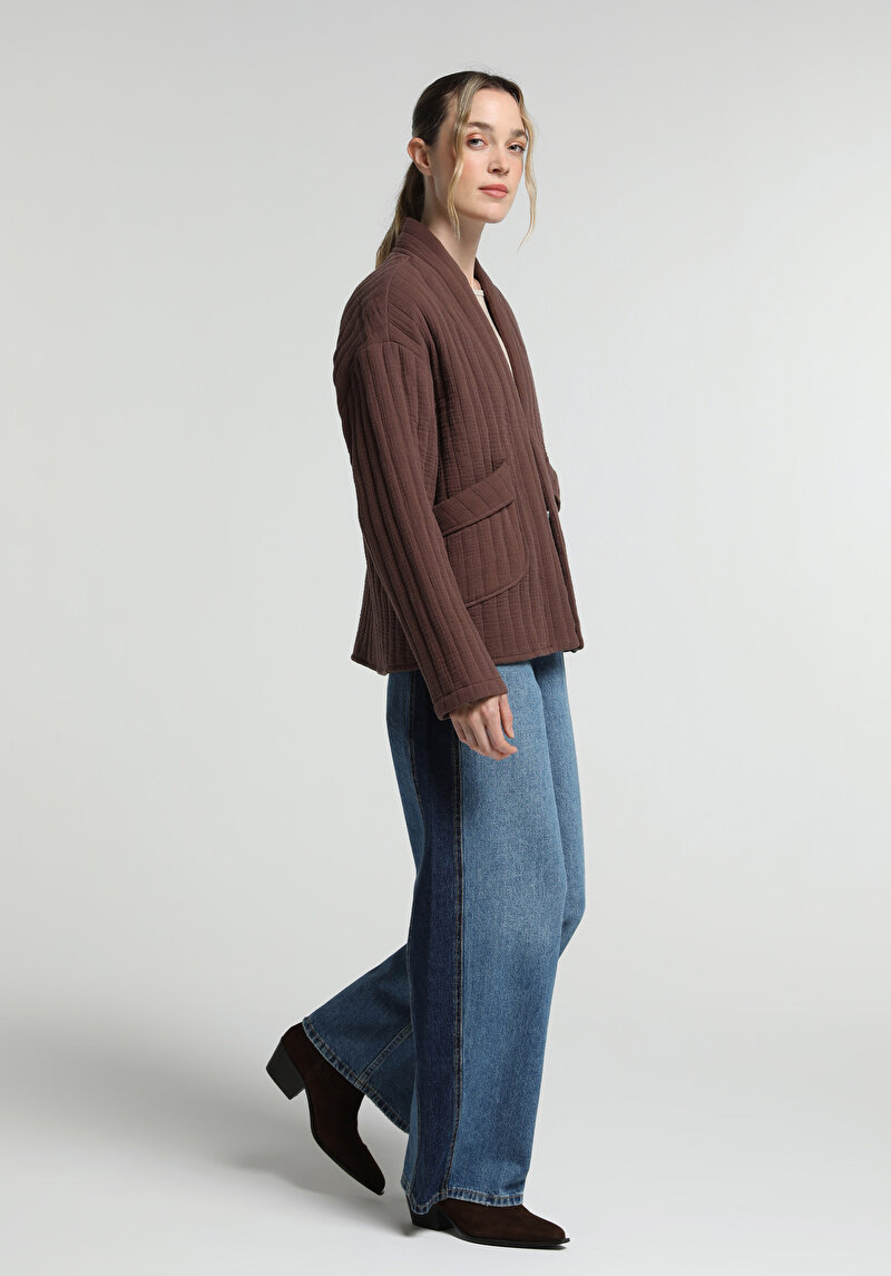 Fashion Fit Çıtçıtlı Astarlı Kadın Açik Kahverengi Ceket