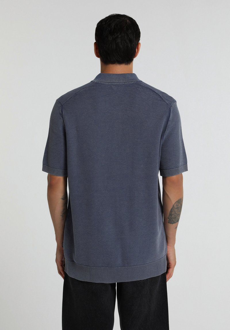 Regular Fit Polo Yaka Düz Erkek Mavi Kısa Kol Kazak