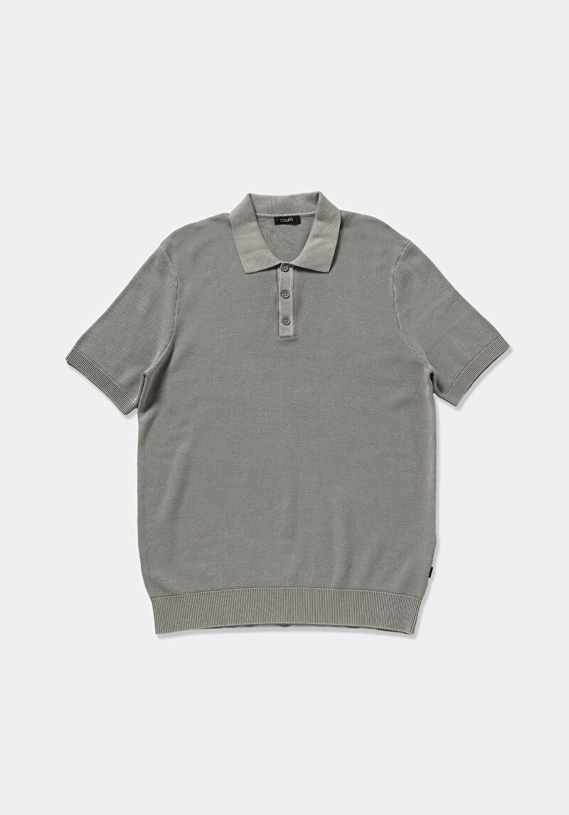 Regular Fit Polo Yaka Düz Erkek Gri Kısa Kol Kazak