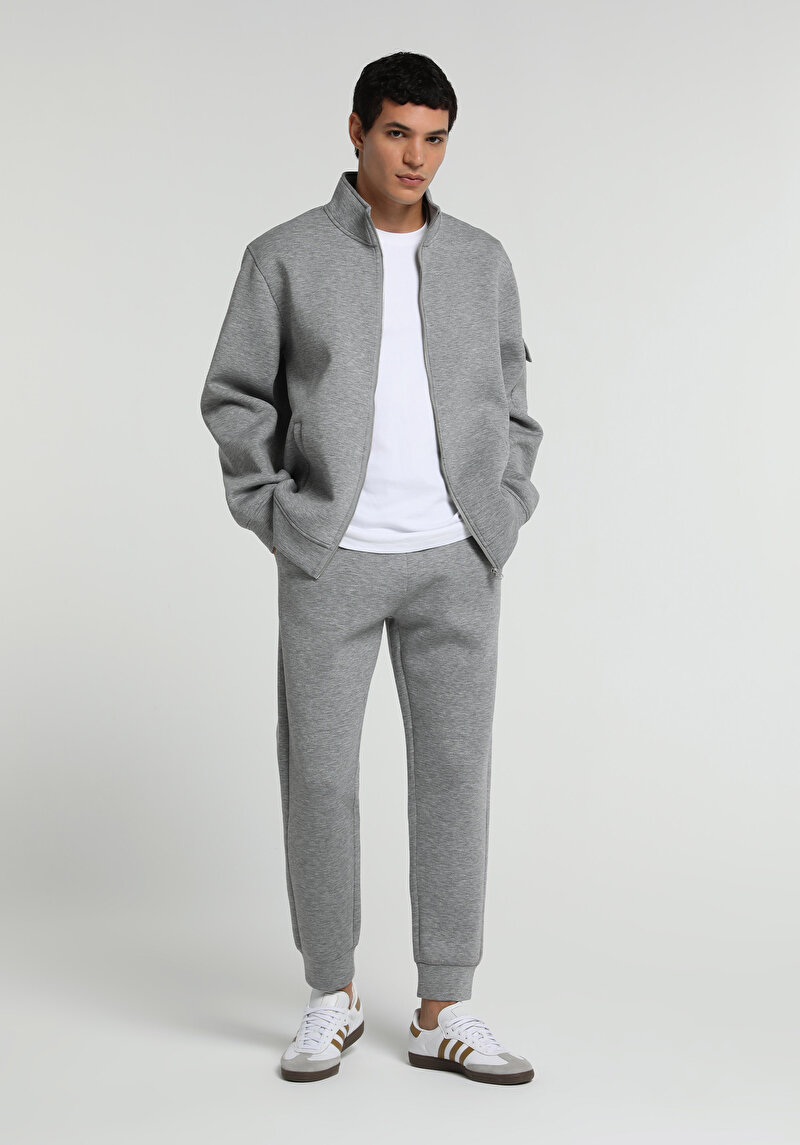 Slim Fit Orta Bel Düz Erkek Gri Eşofman Altı