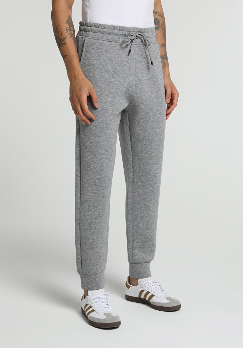 Slim Fit Orta Bel Düz Erkek Gri Eşofman Altı