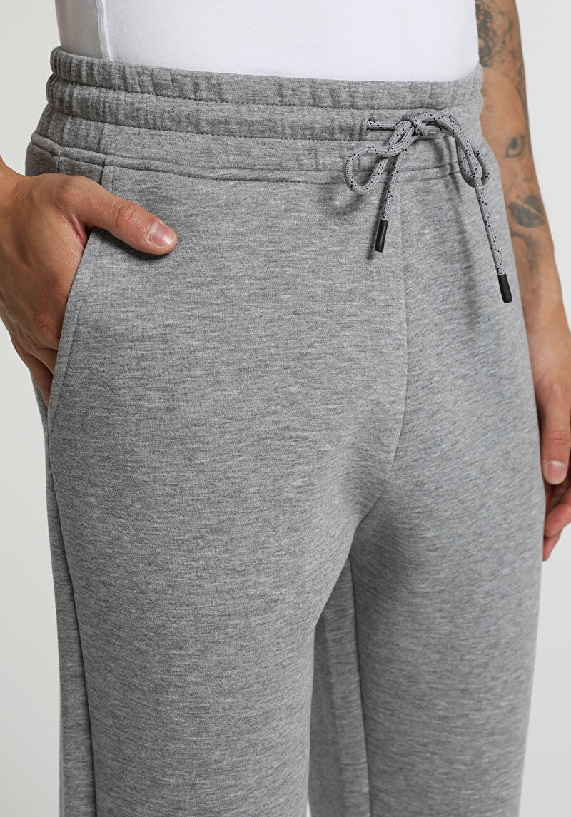 Slim Fit Orta Bel Düz Erkek Gri Eşofman Altı