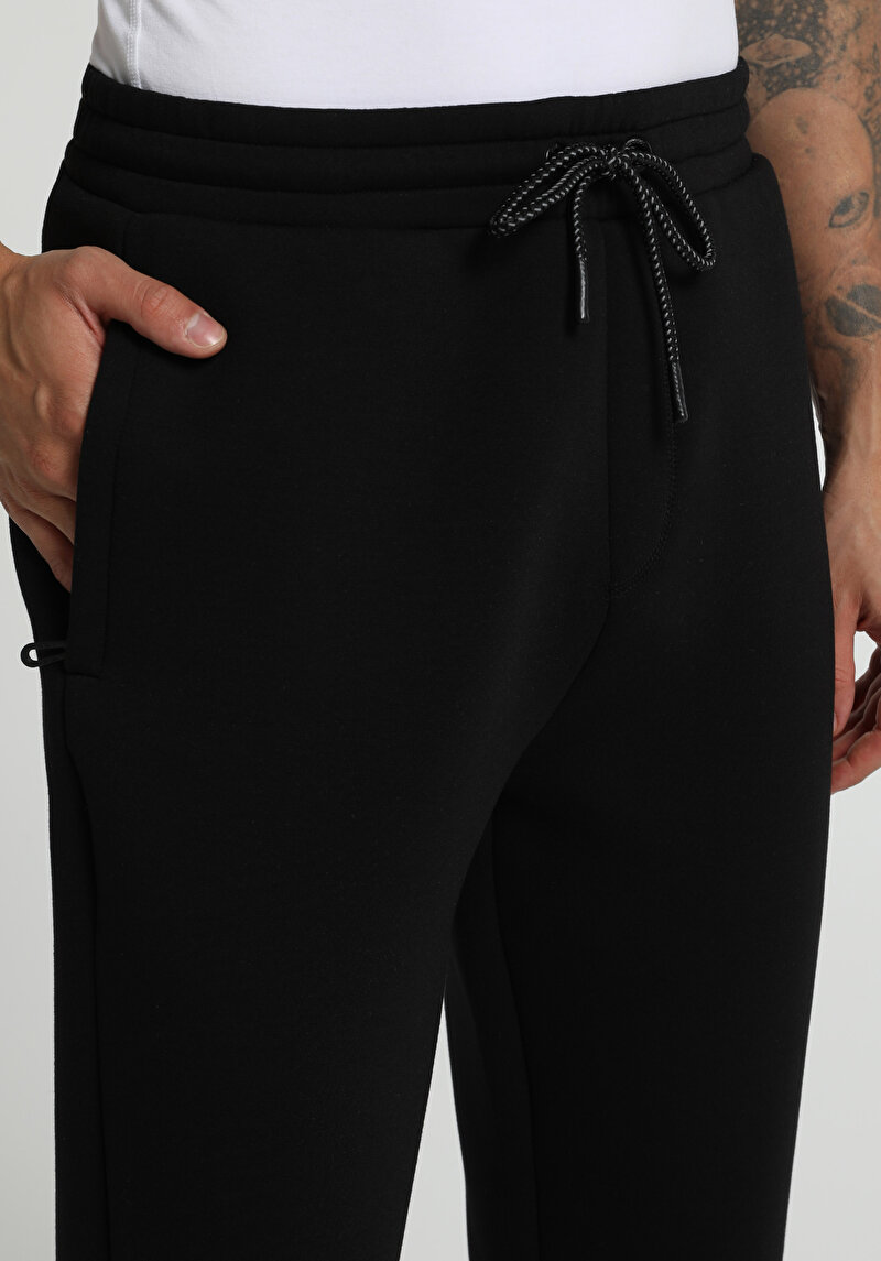 Regular Fit Orta Bel Düz Erkek Siyah Eşofman Altı