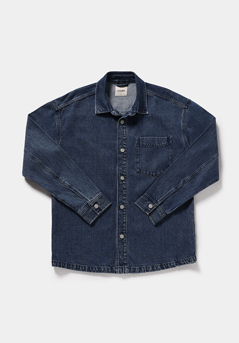 Oversize Fit   Erkek Mid İndigo Denim Shacket