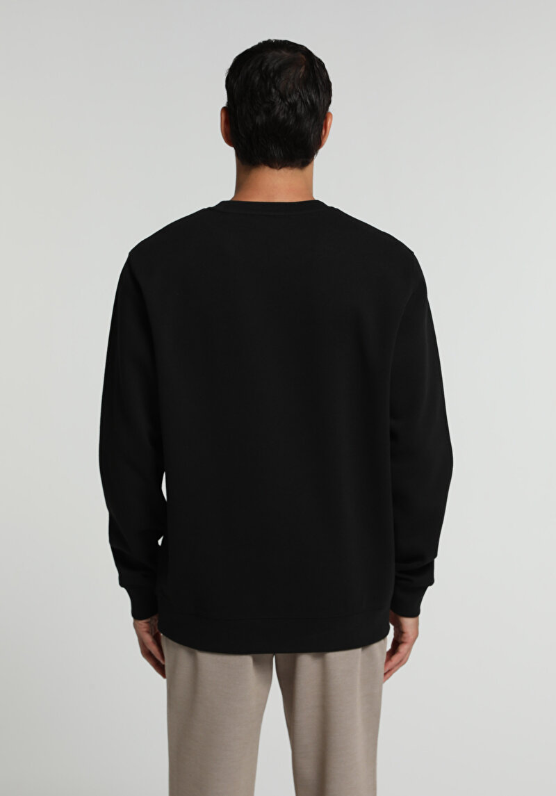 Regular Fit Yuvarlak Yaka Düz Erkek Siyah Sweatshirt