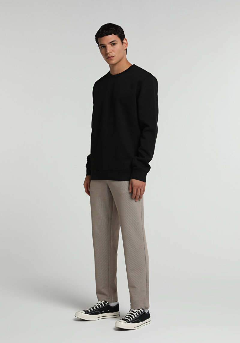 Regular Fit Yuvarlak Yaka Düz Erkek Siyah Sweatshirt