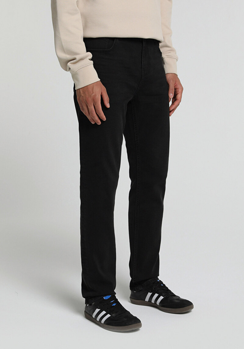 Straight Fit Orta Bel Düz Paça Erkek Black Black Denim Jean Pantolon